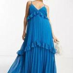 ASOS DESIGN NEW WITH TAGS NWT strappy pleated ruffle midi maxi dress with frills in blue turquoise teal Photo 0