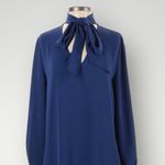 Babaton Reuben Navy Tie Neck Long Sleeve Shift Dress Size Small Photo 2