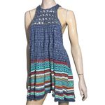 Free People  M Blue Teal Crochet Knit Rare Hearts Racer Neck Striped Tank Dress Photo 2