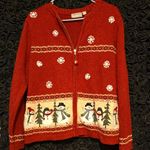 Croft & Barrow Red Snowman Cardigan Nordic Patterns Winter Christmas SWEATER zip Photo 0