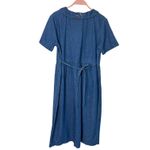 Vtg Womens 90s Denim Midi Dress Embroidered Peter Pan Collar Button Sz M Cottage Blue Size M Photo 2