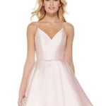 Alyce Paris  3764 V Neckline Mikado Fit and Flare Baby doll Pink Cocktail Dress Photo 0