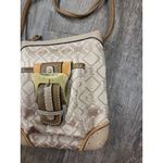 Tignanello Signature Cross Body Bag Beige Tan Gold Canvas Leather Buckle Pocket Photo 2