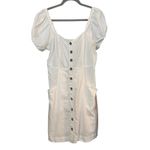 Madewell  Linen‎ Blend Dress Puff Sleeve Button Front Pockets White Size 6 Photo 1