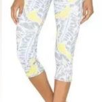 Alo Yoga Yellow and Gray Leaf Print Capris Photo 0