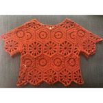 Burnt Orange Crochet Sweater Top Cropped Short Sleeve Rust Size Medium Boho Photo 1