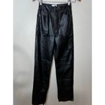 ANINE BING  Kat black high waist straight leg button fly vegan leather pants 2 Photo 2