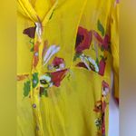 Chico's Yellow Floral 100% Silk Belted Button Up Tunic Blouse 2 L 12 Photo 2
