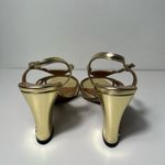 Gucci  GG Gold Metallic Leather Cross Over Strap Slingback Sandals High Heels Photo 10