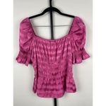 1.STATE‎ Hot Pink Shadow Stripe Puff Sleeve Shirred Waist Square Neck Top Sz M Size M Photo 5