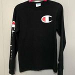 Champion Vintage Black Spellout Logo Crewneck Long-sleeve 90s Athleisure Shirt S Photo 0