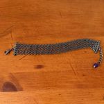 Silver Tone Mesh Chain Bracelet With Purple Bead Extender with Lobster Clasp Photo 0