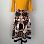 SheIn Mustard Yellow Printed Skirt 3/4 Sleeves Midi Dress, Sz Medium Photo 9