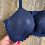 Victoria's Secret  Navy Blue Shimmer Sparkle Dream Angels Lined Demi Bra 34DD Photo 2