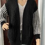 Stella & Lorenzo Black and White Cardigan with Open Front and Shawl Collar Photo 2