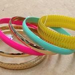 Gold Tone Bright Set of 7 Stacking Bangle Bracelet Yellow Photo 0