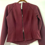 a.moss Burgundy Embroidered Mesh Long Sleeve Zip Back Moto Ponte Top Size Small Photo 3