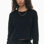 Aritzia Tna Women's Long Sleeve Waffle Crew Top Black‎ Sz XXS Black Photo 0