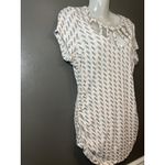 Candie's Shirt Womens XL Pink Gray Chevron Cutout Neck Ruched Hem Tunic Stretch Photo 2