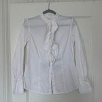 Charter Club  White Ruffle Button Down Cotton Blend Long Sleeve Dress Shirt Sz 4 Photo 0