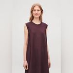 COS  burgundy dress midi maxi long volume pleated cotton jersey cap sleeve wine Photo 7