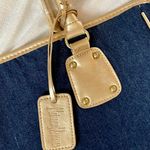 Neiman Marcus Vintage Denim & Navy Gold Canvas Tote Bag Photo 1