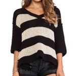 Free People  Black & Cream Striped Chunky Pullover Knit V-neck Sweater Size XS Photo 10