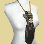“Dainty Dapper”Brown Patterned Necktie Necklace with Flower Accent Brown Photo 3