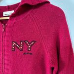 DKNY Vintage Y2K Magenta Hooded Embellished Embroidered Cardigan Size S Photo 2