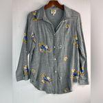 Fig and Flower S Embroidered Button Front Flax Look Blouse Top Gray Photo 9