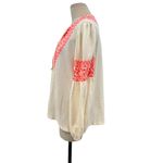 Anthropologie Maeve Louisa Peasant Top Textured Cream Neon Coral Size Medium Photo 6