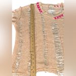 POL Women’s Size Medium Distressed Peach Sweater With Pink Stitch Details Photo 6
