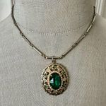 Vintage Coro Emerald faux pearl Green Pendant Necklace Gold Photo 0