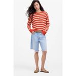 Madewell $110 Linen Drop-Shoulder Sweater Bright Flame Stripe Orange/Cream Sz S Photo 1
