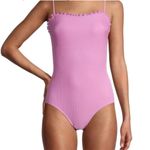 No Boundaries Womens  Pink Ribbed Scalloped Trim One Piece Swimsuit - Sz S Photo 0
