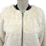 Lavender Brown  Cream Ivory Faux Fur Bomber Jacket Green‎ Red Trim Size XS Photo 1