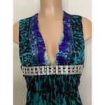 New. SKY 100% silk animal print dress with diamond belt. Normally $248 Blue Size XS Photo 3
