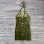 SheIn New  Velvet Olive Green Halter Dress with Cutout Detail, Size Medium Photo 2