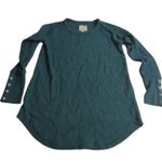 Chaser  Waffle Knit Button Cuff Thermal Top Teal Long Sleeve S Photo 1