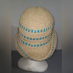 Liz Claiborne Vintage Raffia Sun Hat Beige & Blue vacation hat beach hat Photo 3