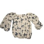 Emma Rose Bishop Sleeve Top Cross Print Beige Blouse Sheer Long Sleeve‎ Tan Size M Photo 5