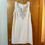 Pappagallo Amaya Sleeveless Shift Dress Gold Coral Embroidery Preppy NWT Size 16 White Photo 10