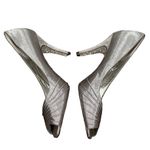 Adrianna Papell BOUTIQUE GRAND SILVER METALLIC SPARKLE HEEL OPEN TOE SATIN PUMPS Photo 2