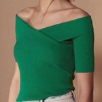 Sandro  Paris Off The Shoulder Ribbed Knit Top Green Size 1 Small Photo 0