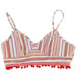 Boho Festival Red Crop Top Halter Adjustable Straps Pom Pom Fringe Zips Large Photo 0