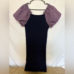 Maeve NWT  Anthropologie‎ Ribbed Puff Sleeve Mini Dress Navy Gingham Size Medium Photo 6