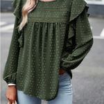 My Color Blue Boho Green Ruffles Blouse Dots Twee Casual Fall Medium Photo 9