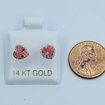 Real 14k Gold Studs Earrings Pink Heart Photo 3