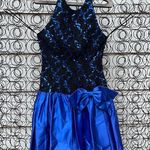 Vintage 80s Scarlett Nite Sequin Halter Metallic Fit Flare Mini Prom Dress Blue Photo 3