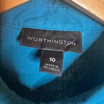 Worthington  Women’s Fitted Teal Blue Stretch Button-Down Shirt Size 10 Photo 2
